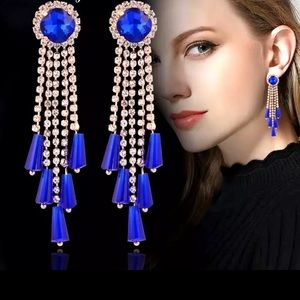 🎀NWT Blue Tassel Golden Drop Earrings